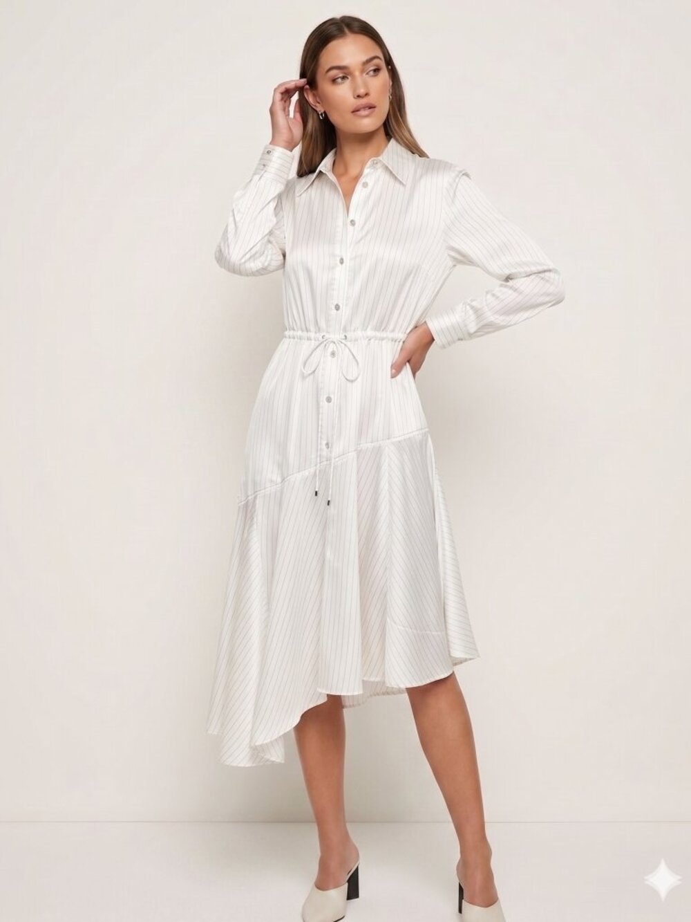 Mayson The Label Striped Asymmetric Shirtdress White Midi Luminous NWT Size 4